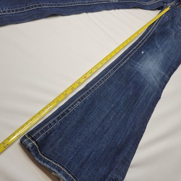 25 MEK OAXACA DISTRESSED BOOT FLARE WIDE miss me buckle  embroidered JEANS - Picture 6 of 16